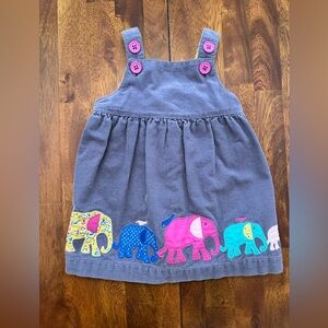 Baby Boden Purple Cord Dress with Colorful Elephant Design